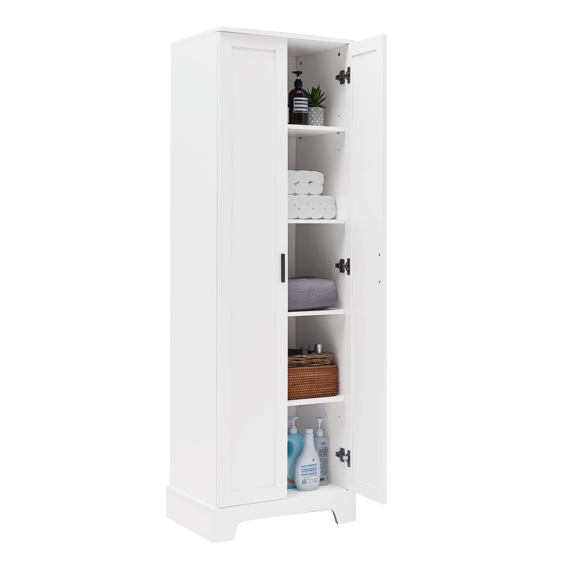 Storage Cabinet with Two Doors for Bathroom, Office, Adjustable Shelf, MDF Board, White - Korvel