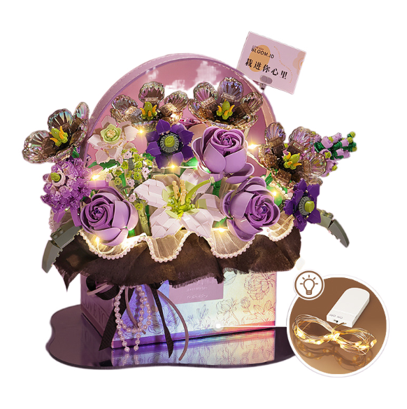 Flower bouquet gift box patchwork wooden flower with light toy eternal flower box - Korvel
