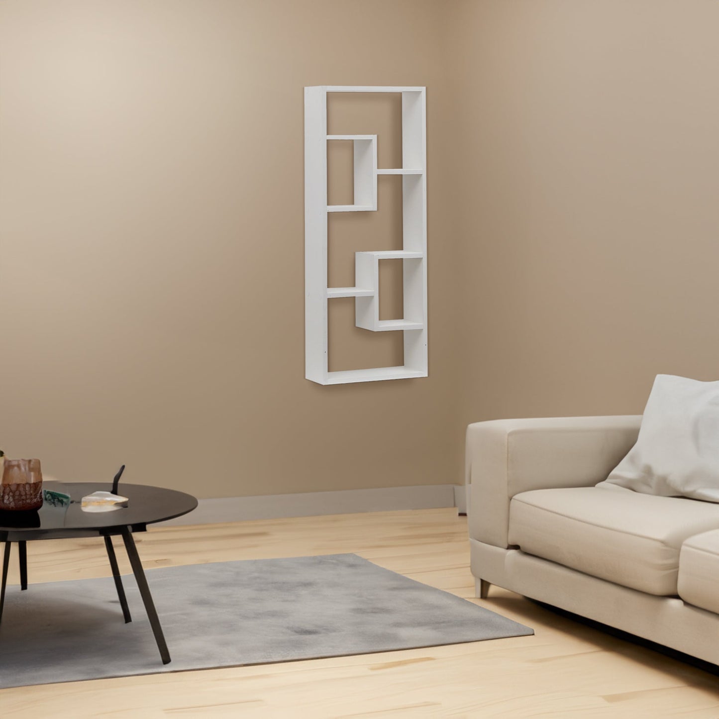 Bookshelf, Freestanding Wood Open Bookcase with 5 Cubes, with 2 keyhole hangers, Home Office Décor Rectangular Storage - Korvel