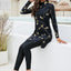 Printed Mock Neck Long Sleeve Top and Pants Swim Set - Korvel