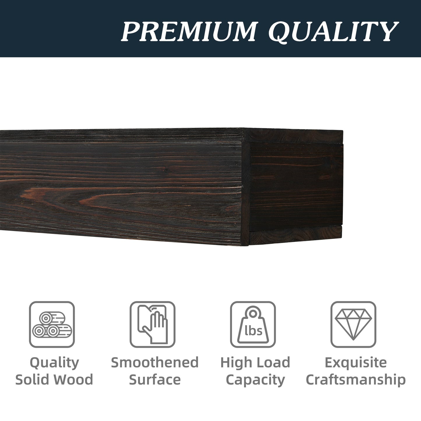 72" Rustic Wood Fireplace Mantel - Wall-Mounted Floating Shelf
