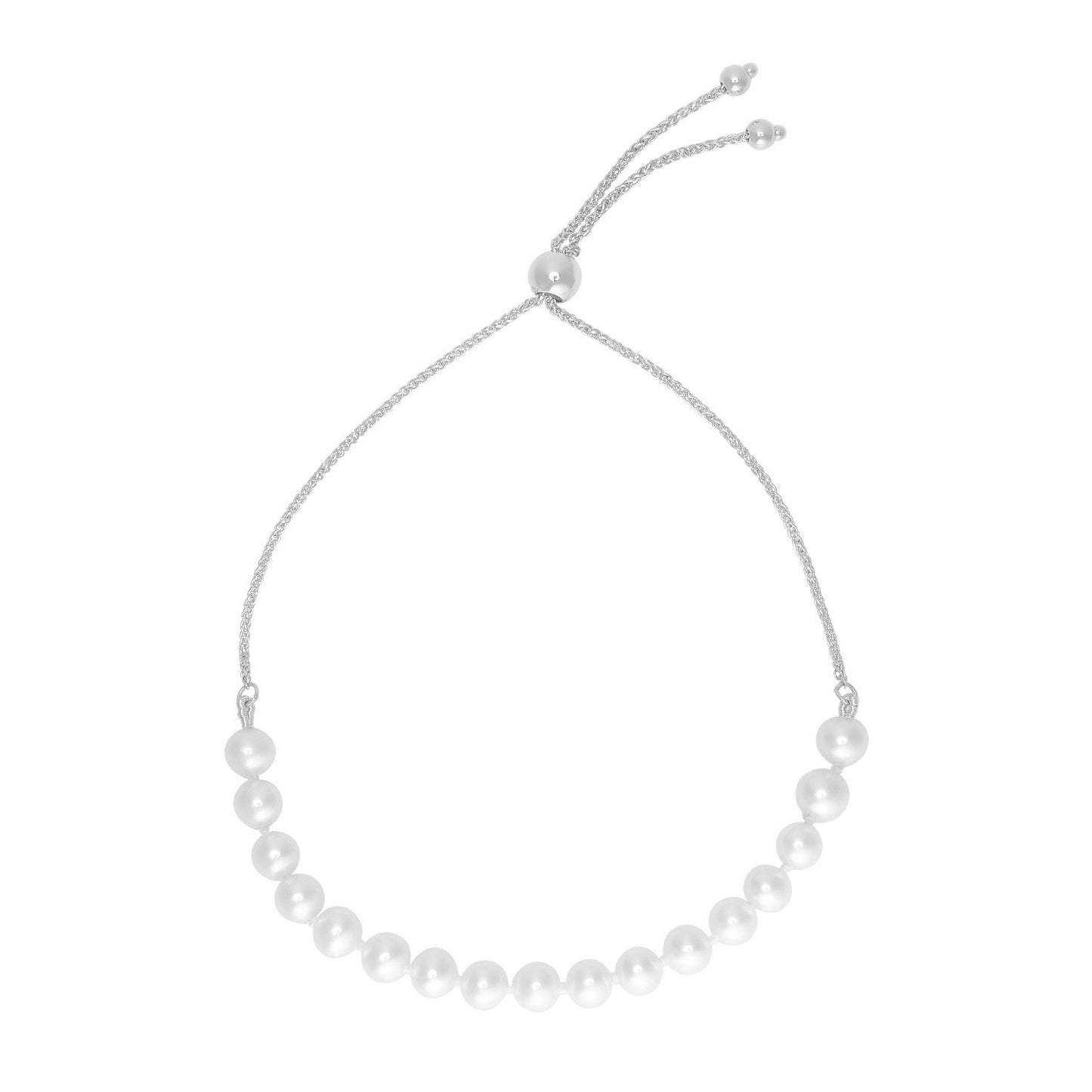 Bracelet d'amitié ajustable en or blanc 14k avec perles