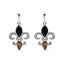 Boucles d'oreilles pendantes en argent sterling .925 avec fleur de lys, onyx et citrine