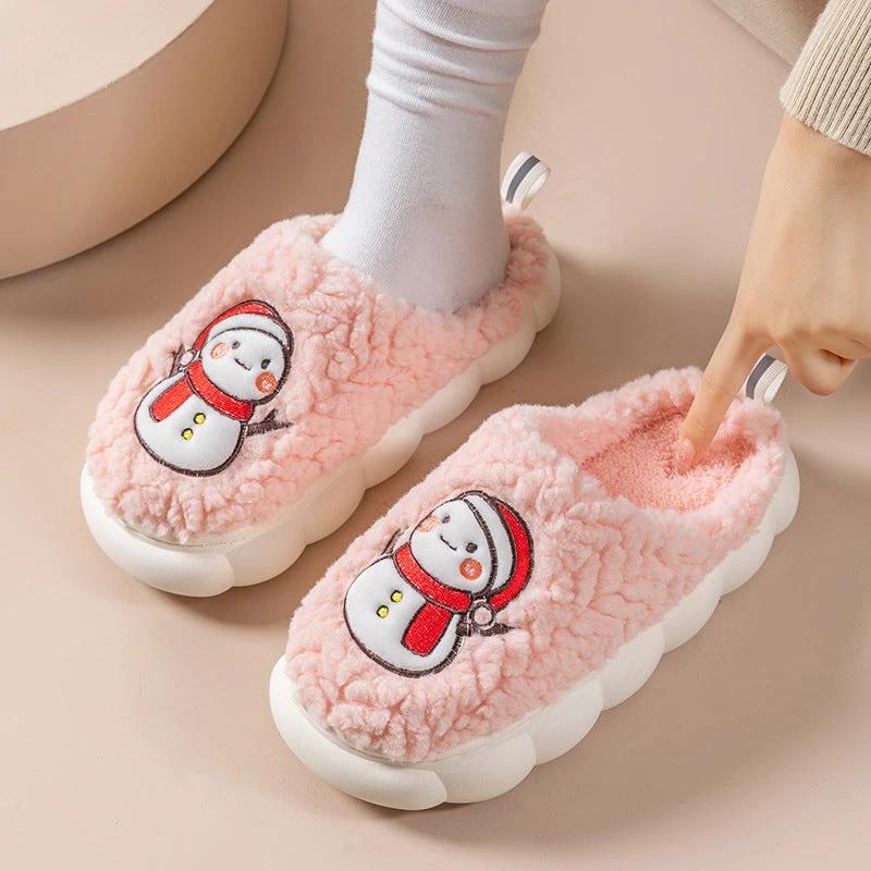 Chaussons Bonhomme de Neige - Chaussures d'Hiver en Peluche Antidérapantes