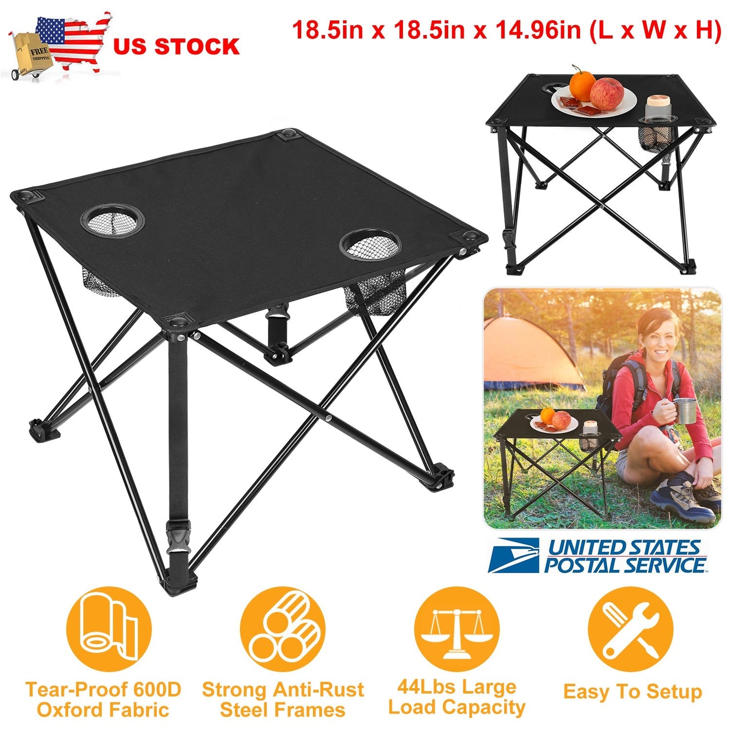 Mesa de Camping Plegable y Portátil con Portavasos