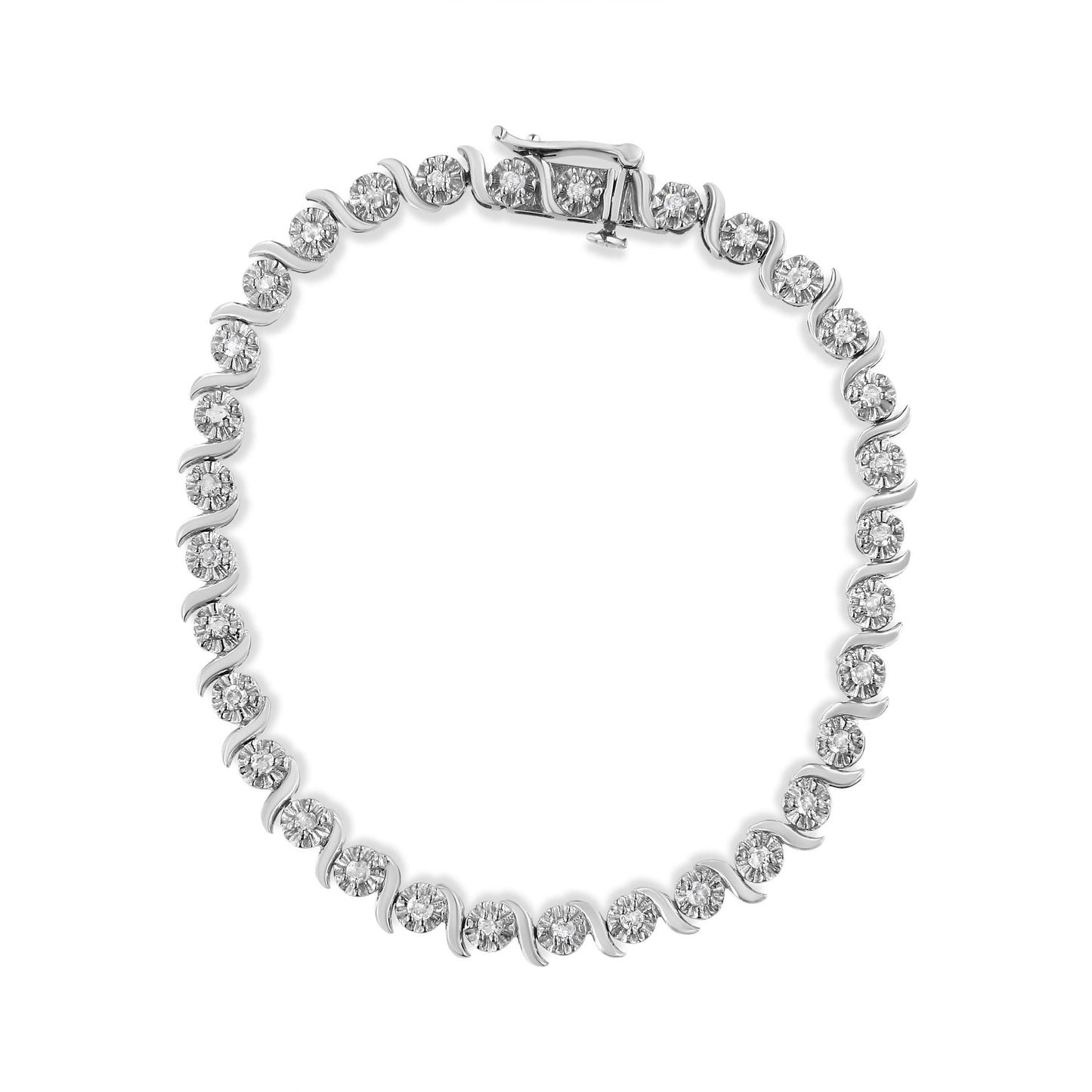 .925 Sterling Silver Diamond Spiral Wave Tennis Bracelet