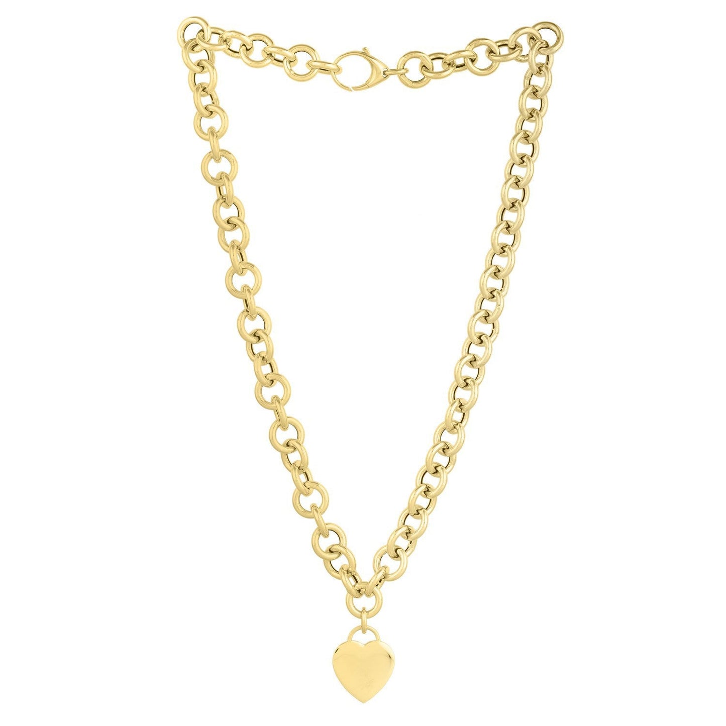 14k Yellow Gold Rolo Link Necklace with Heart Tag