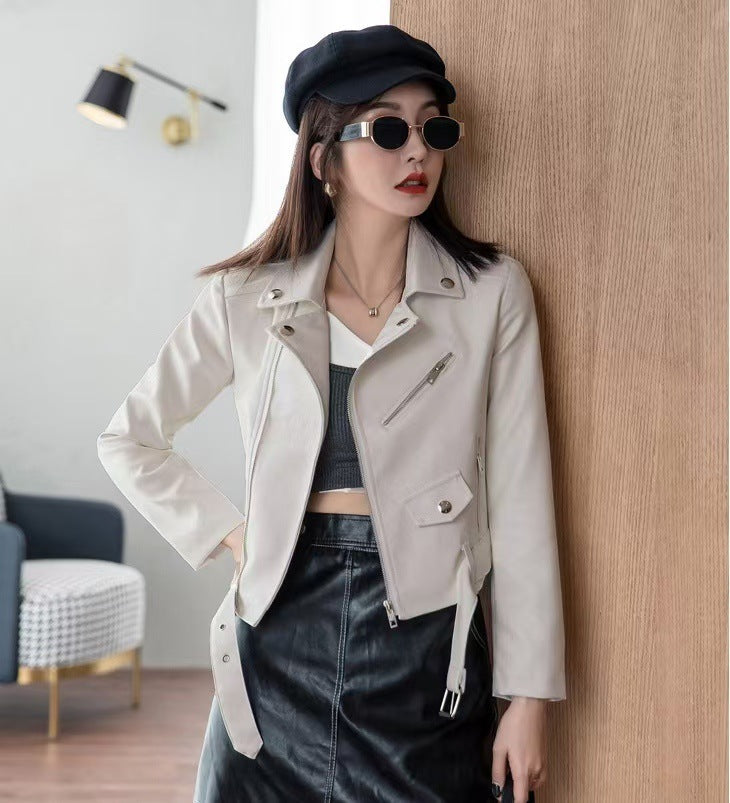 Women's Slim-Fit Leather Jacket - Fashionable Outerwear