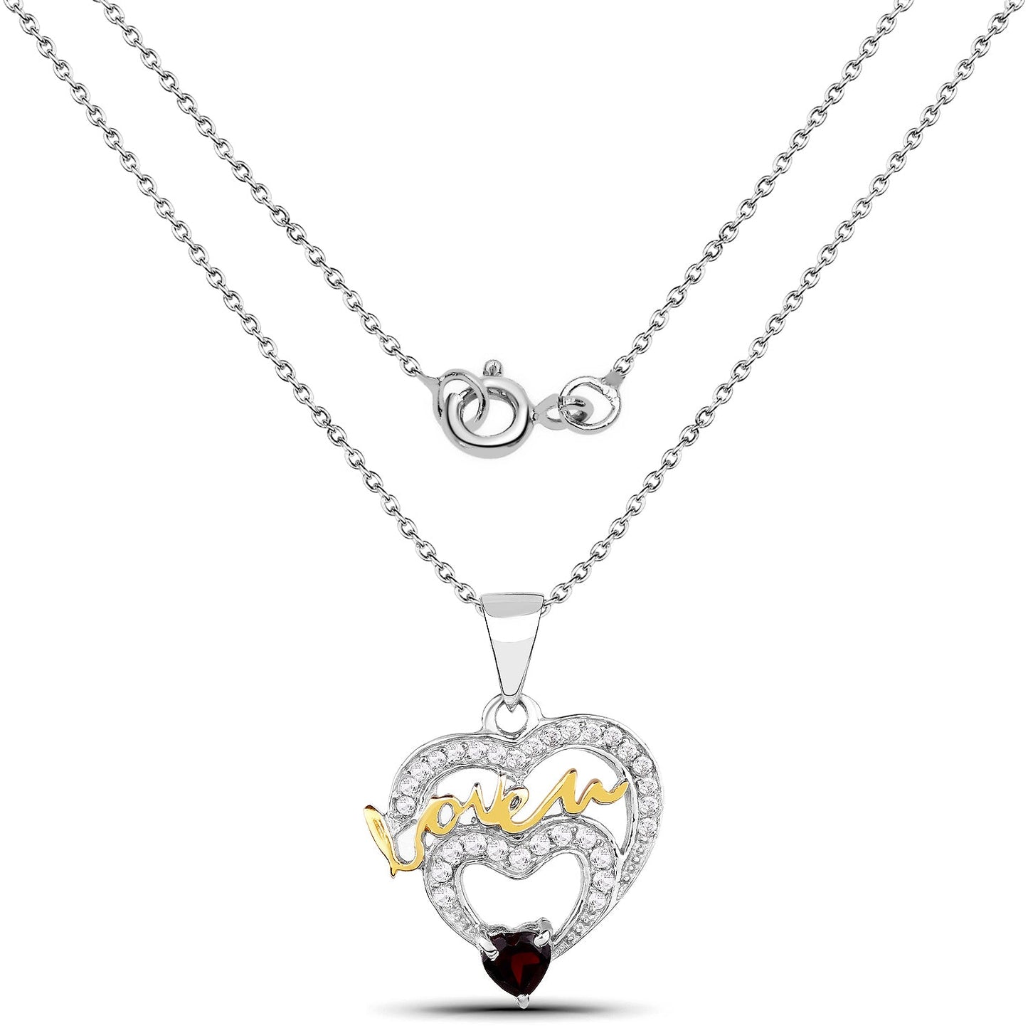 Pendentif en grenat véritable de 0,51 carat et topaze blanche en argent sterling