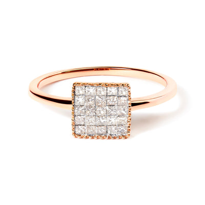 10K Rose Gold Princess Cut Diamond Engagement Ring - Size 5