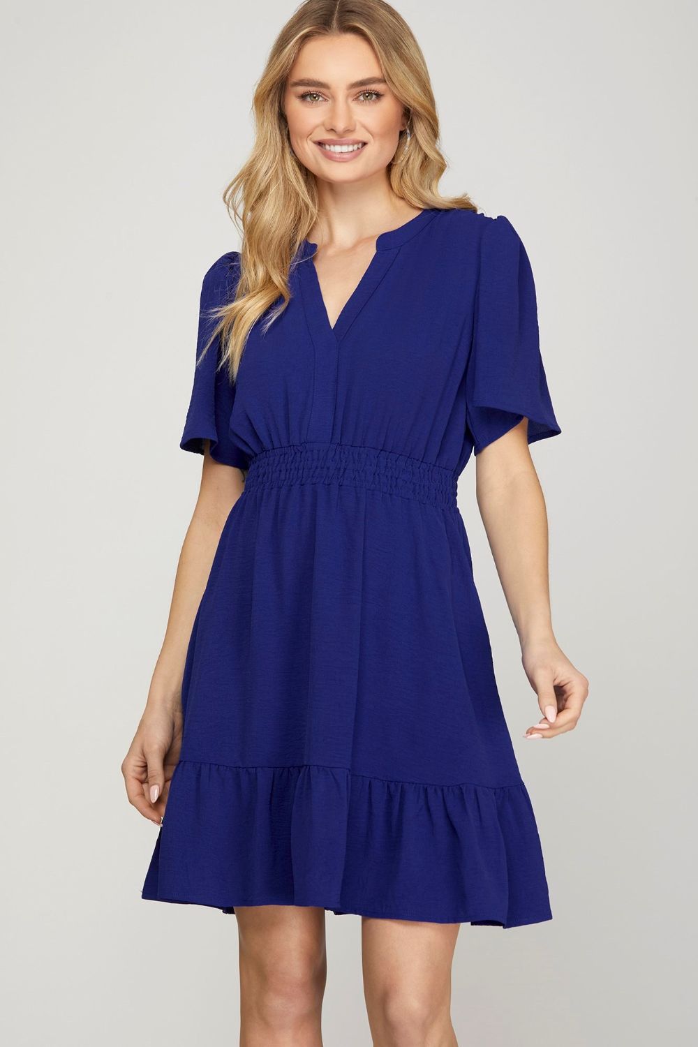 Elegant Ruffled Surplice Mini Dress with Flutter Sleeves