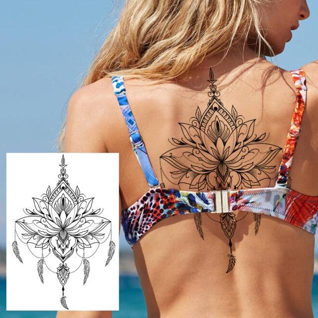 53 Hojas de Tatuajes Temporales de Encaje Negro para Mujeres