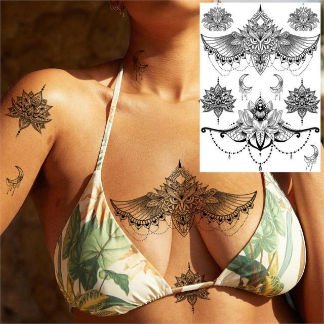 53 Hojas de Tatuajes Temporales de Encaje Negro para Mujeres