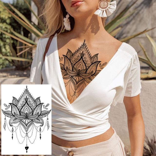 53 Hojas de Tatuajes Temporales de Encaje Negro para Mujeres