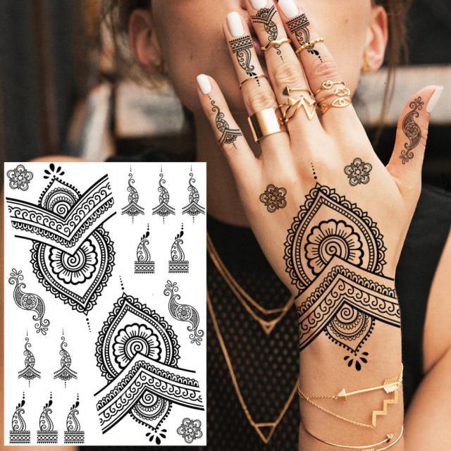 53 Hojas de Tatuajes Temporales de Encaje Negro para Mujeres