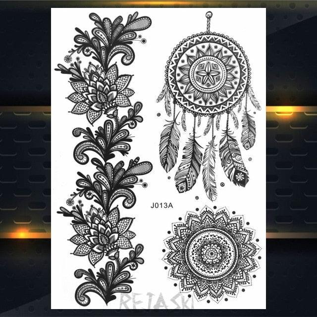 53 Hojas de Tatuajes Temporales de Encaje Negro para Mujeres