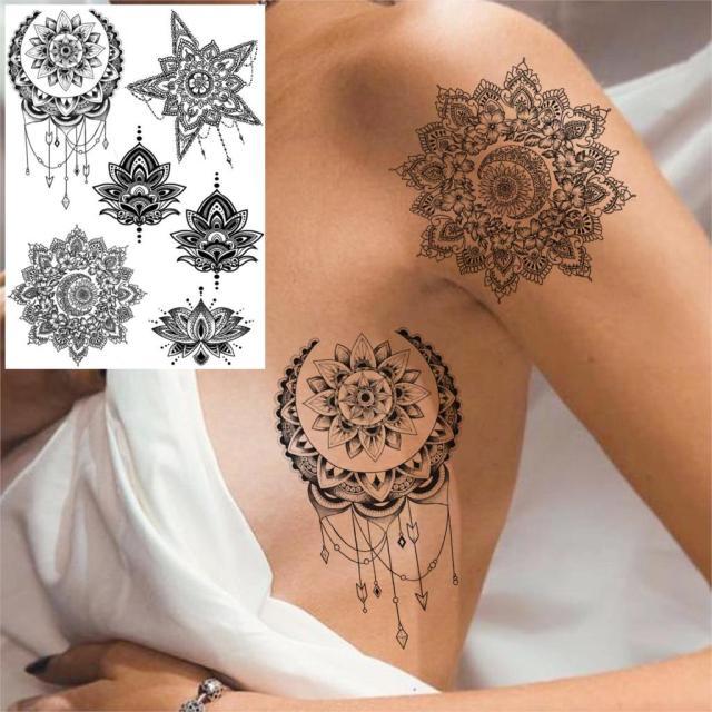 53 Hojas de Tatuajes Temporales de Encaje Negro para Mujeres