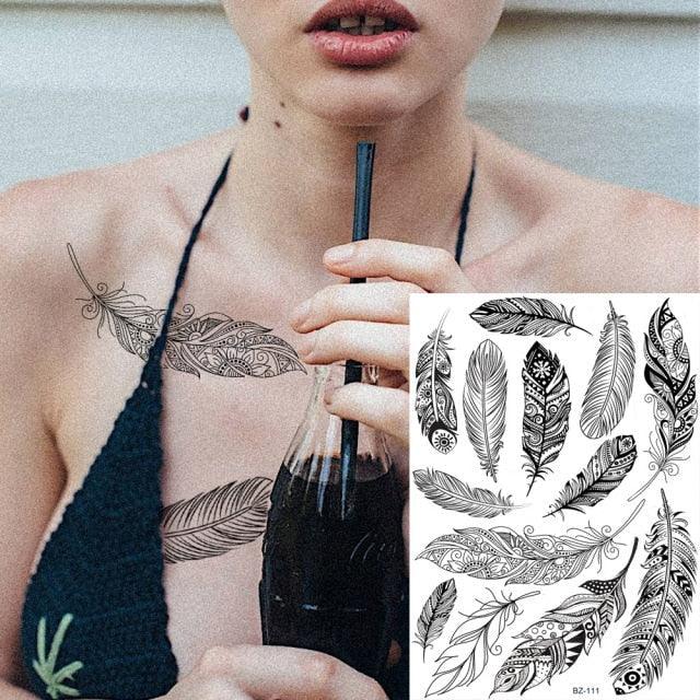 53 Hojas de Tatuajes Temporales de Encaje Negro para Mujeres