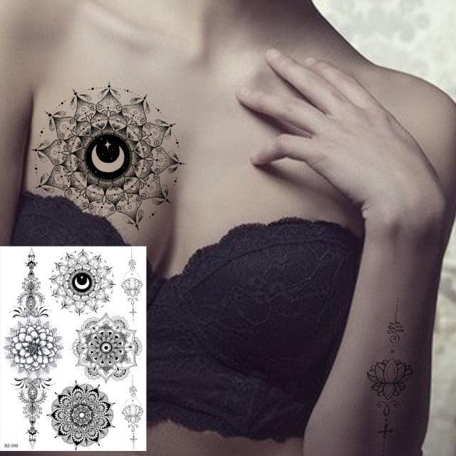 53 Hojas de Tatuajes Temporales de Encaje Negro para Mujeres