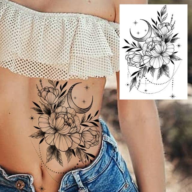 53 Hojas de Tatuajes Temporales de Encaje Negro para Mujeres