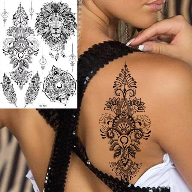 53 Hojas de Tatuajes Temporales de Encaje Negro para Mujeres