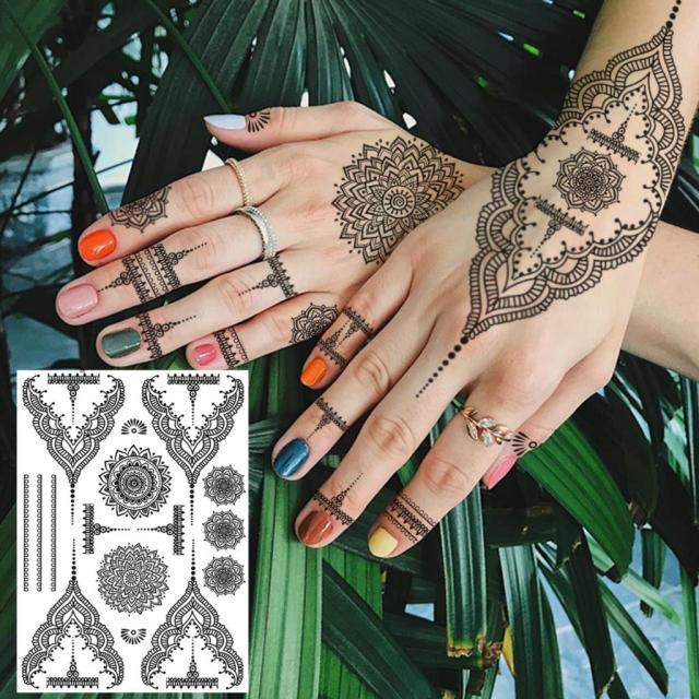 53 Hojas de Tatuajes Temporales de Encaje Negro para Mujeres