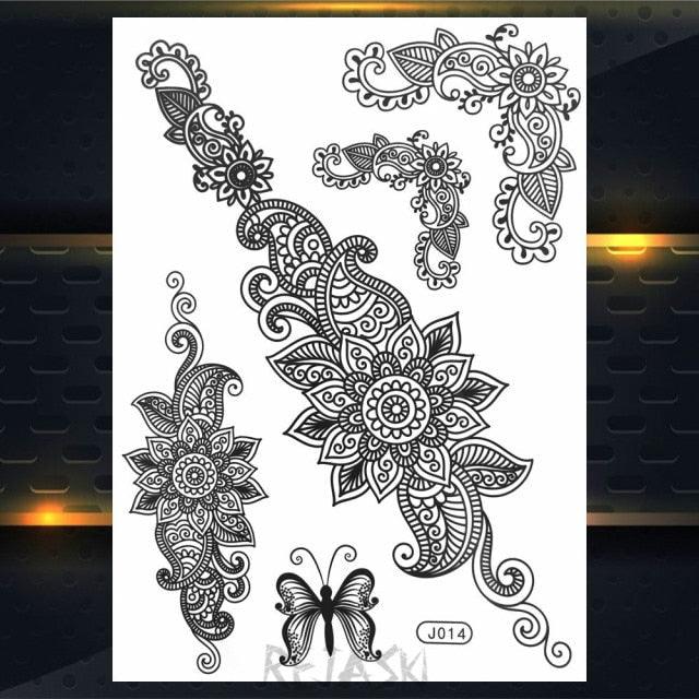53 Hojas de Tatuajes Temporales de Encaje Negro para Mujeres
