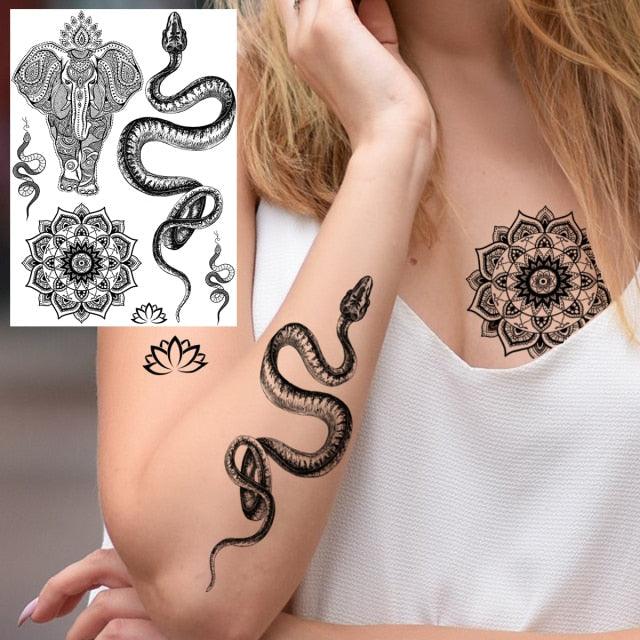 53 Hojas de Tatuajes Temporales de Encaje Negro para Mujeres