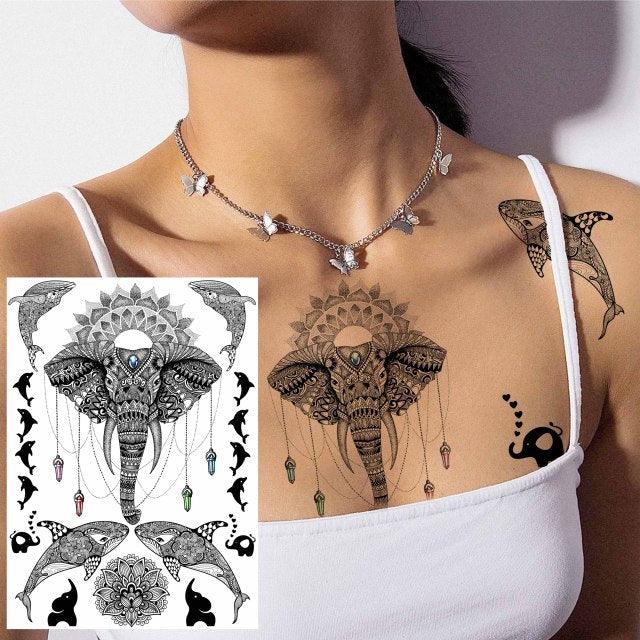 53 Hojas de Tatuajes Temporales de Encaje Negro para Mujeres