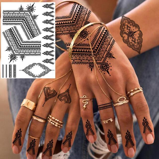 53 Hojas de Tatuajes Temporales de Encaje Negro para Mujeres