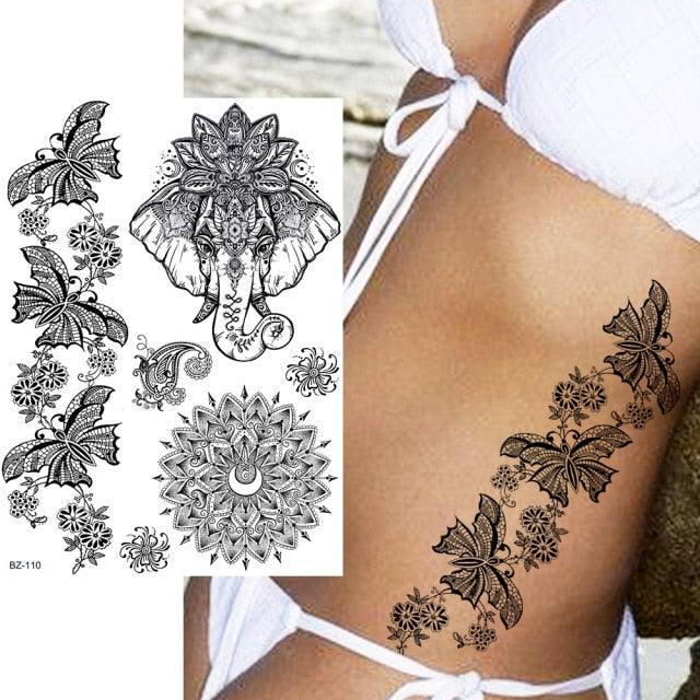 53 Hojas de Tatuajes Temporales de Encaje Negro para Mujeres