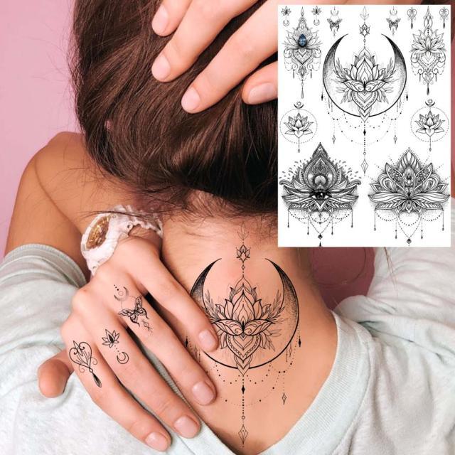 53 Hojas de Tatuajes Temporales de Encaje Negro para Mujeres