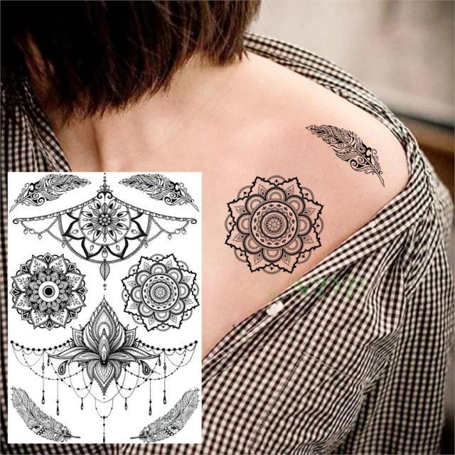 53 Hojas de Tatuajes Temporales de Encaje Negro para Mujeres