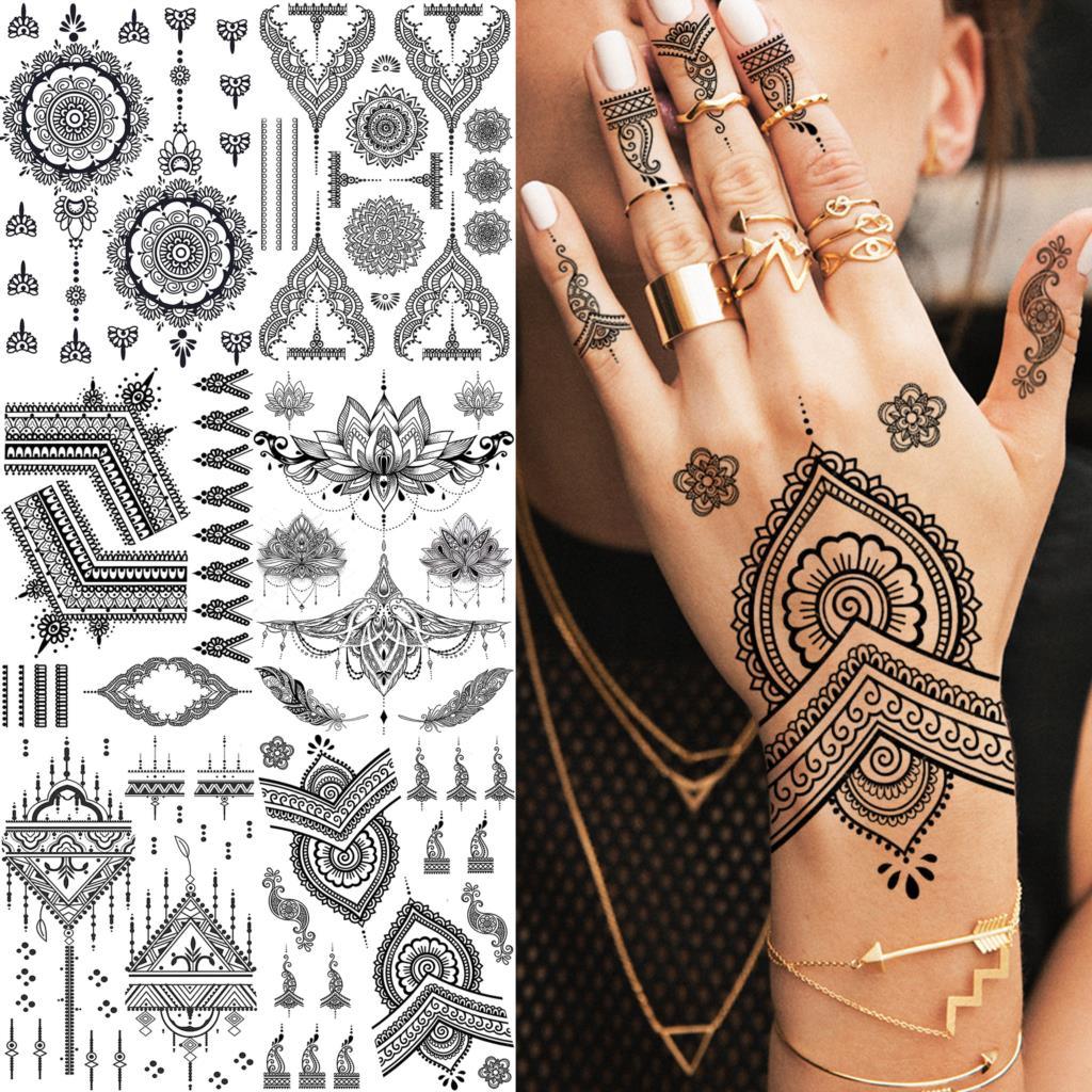 53 Hojas de Tatuajes Temporales de Encaje Negro para Mujeres
