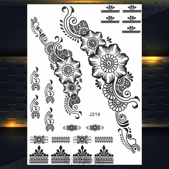 53 Hojas de Tatuajes Temporales de Encaje Negro para Mujeres