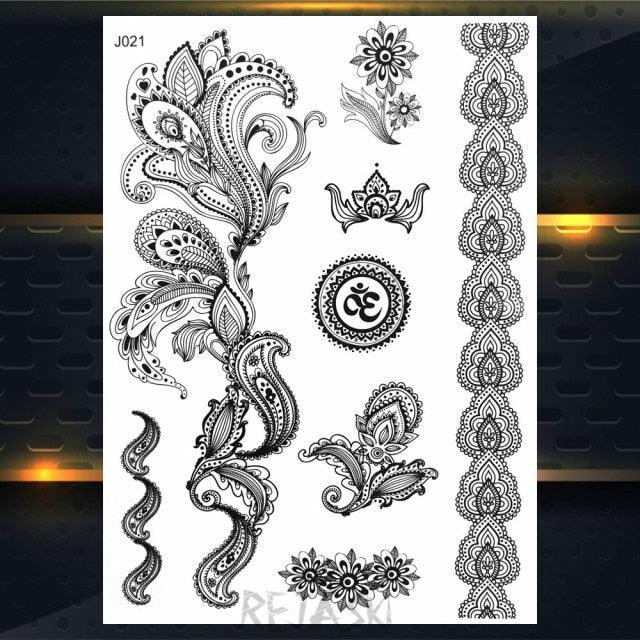 53 Hojas de Tatuajes Temporales de Encaje Negro para Mujeres