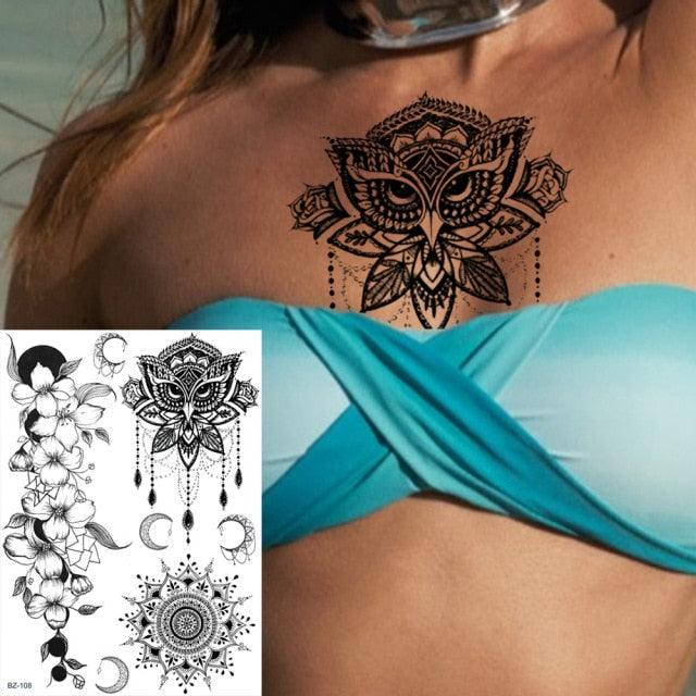 53 Hojas de Tatuajes Temporales de Encaje Negro para Mujeres