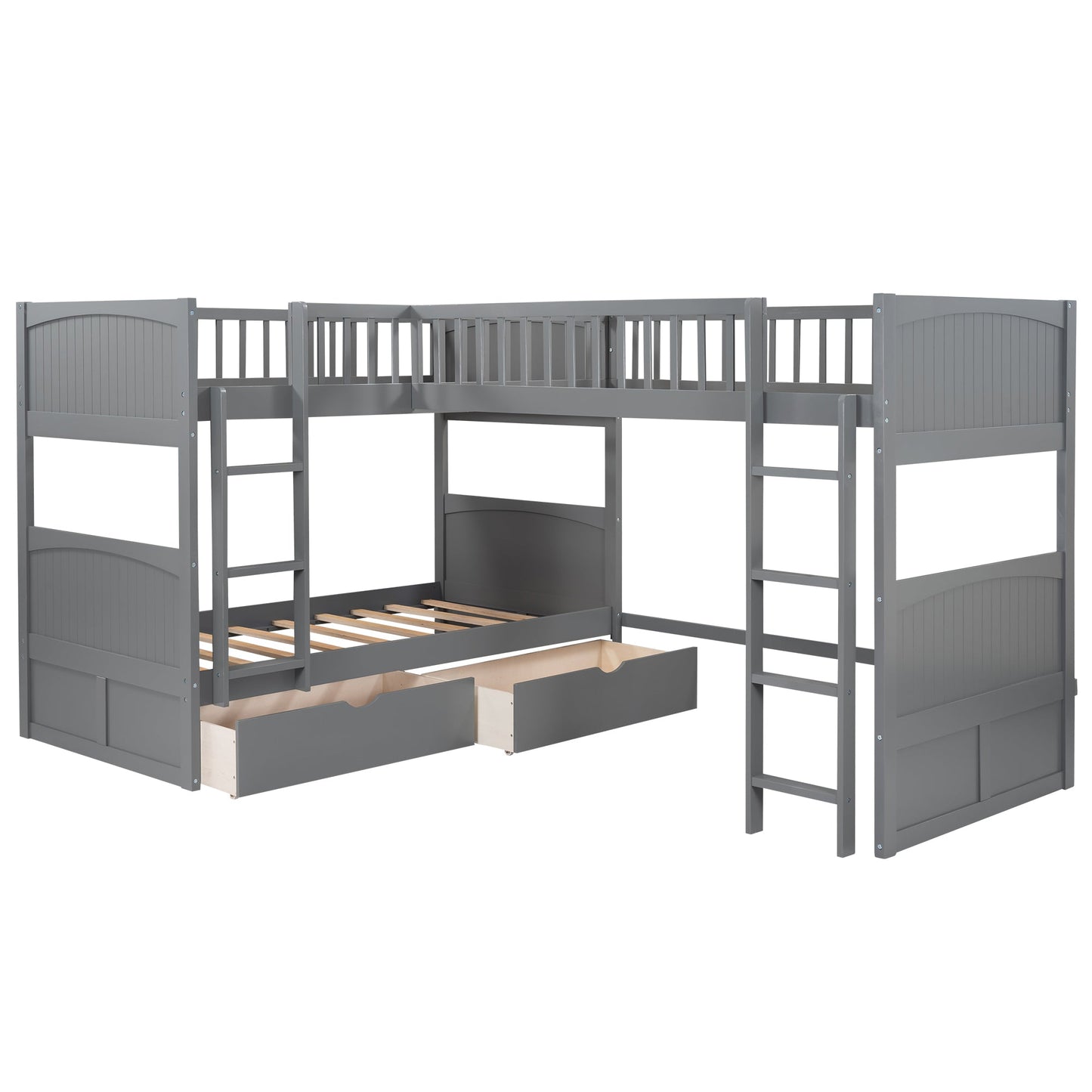 Twin Size Bunk Bed with a Loft Bed attached, with Two Drawers,Gray - Korvel