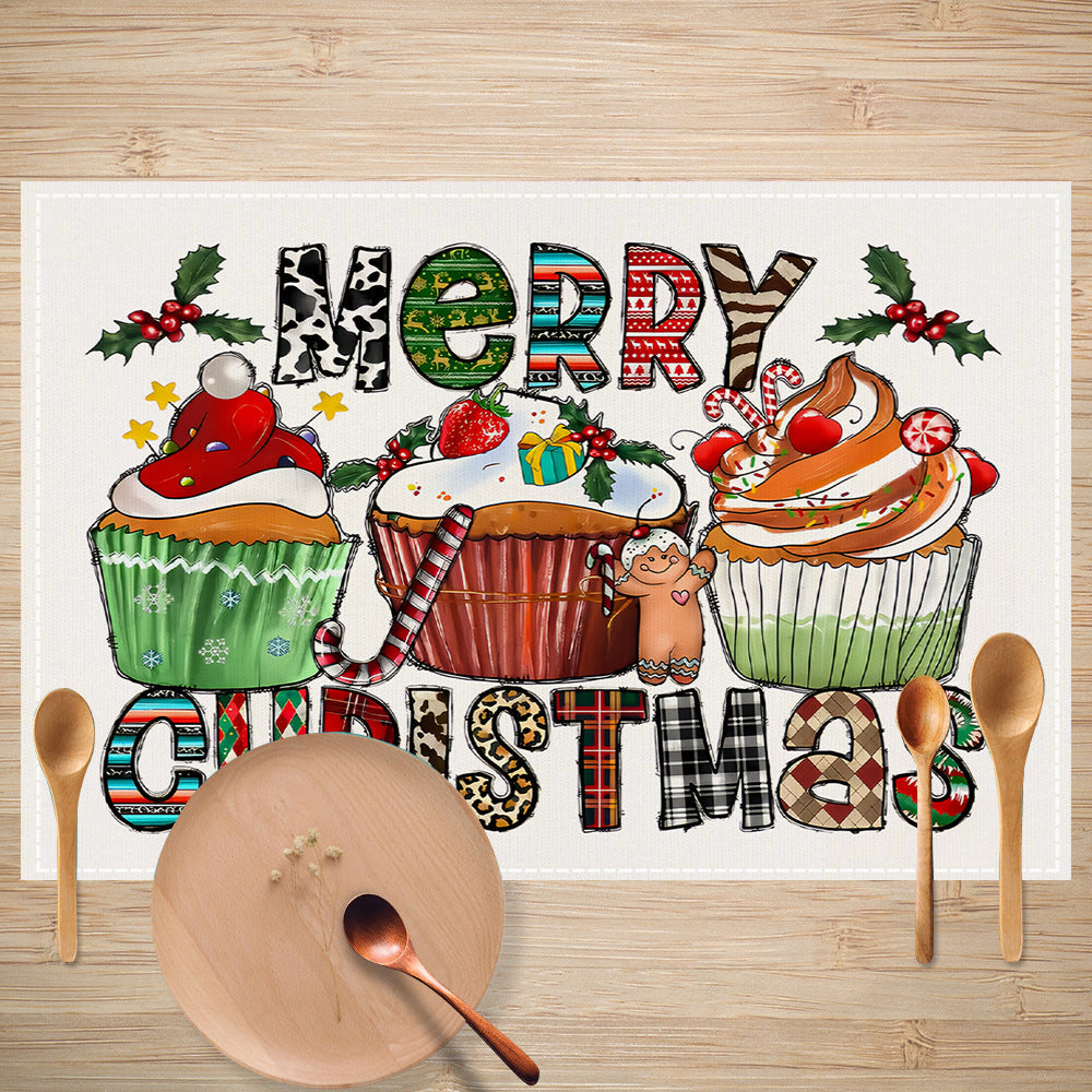 Cake linen placemat Christmas kitchen restaurant decoration insulation mat printed snowman table mat - Korvel