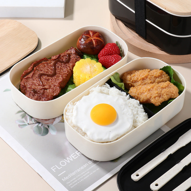 Japanese Style Double-Layer Bamboo Lid Bento Box