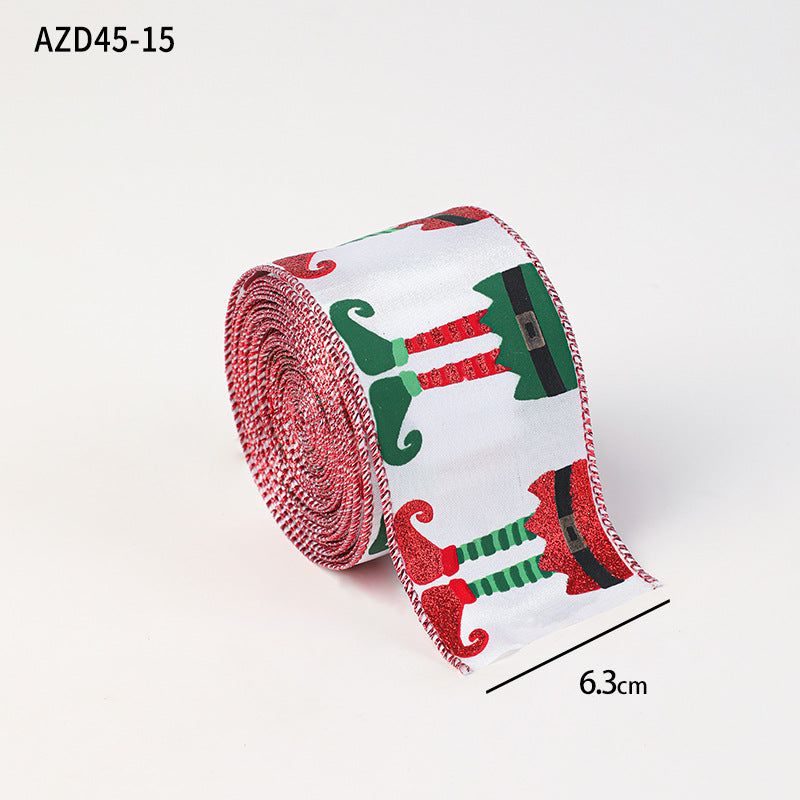 Christmas decoration ribbon, cedar pattern printed ribbon, bow tie, Christmas decoration ribbon, holiday ribbon - Korvel
