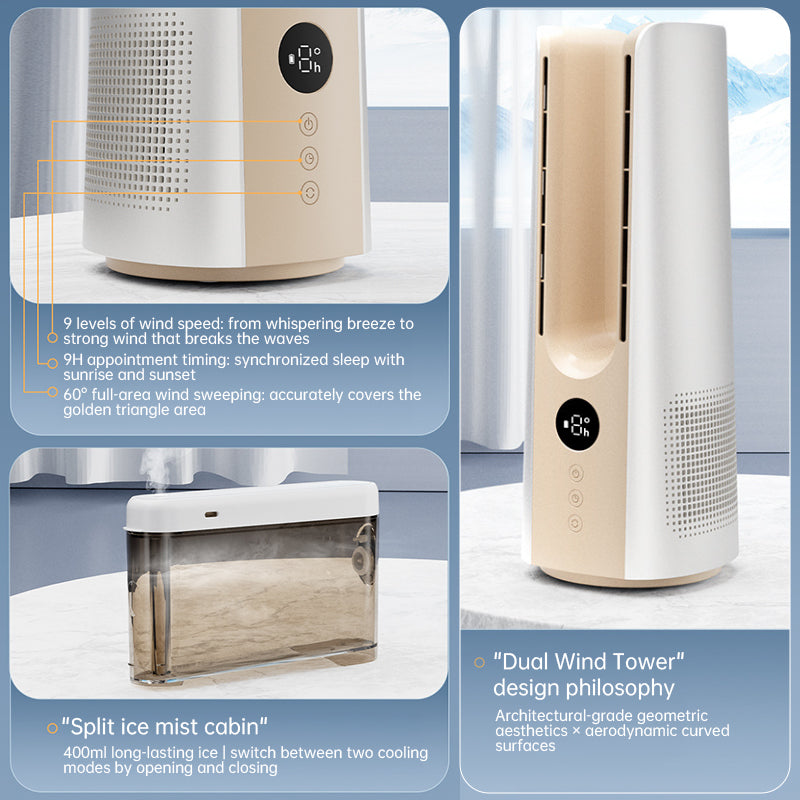Ventilateur Tour Portable 2025 – 6 Vitesses, Design Sans Lame avec Brume