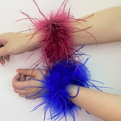 Real Ostrich feather cuff plumes bracelet for women white Cuffs pens Shirt with feathers girls fur cuffs ornament boa plume - Korvel