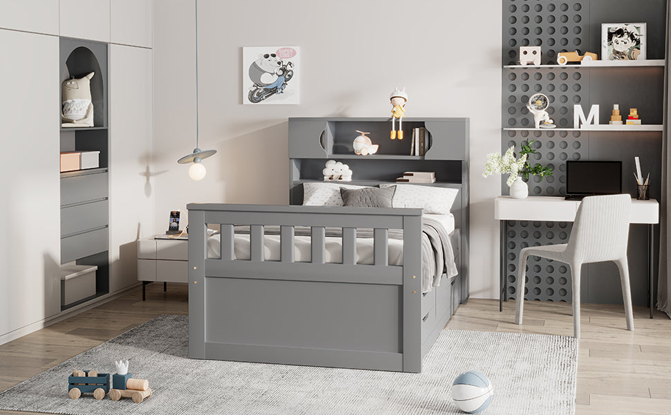 Twin Size Captain Platform Bed Frame with Storage in Gray