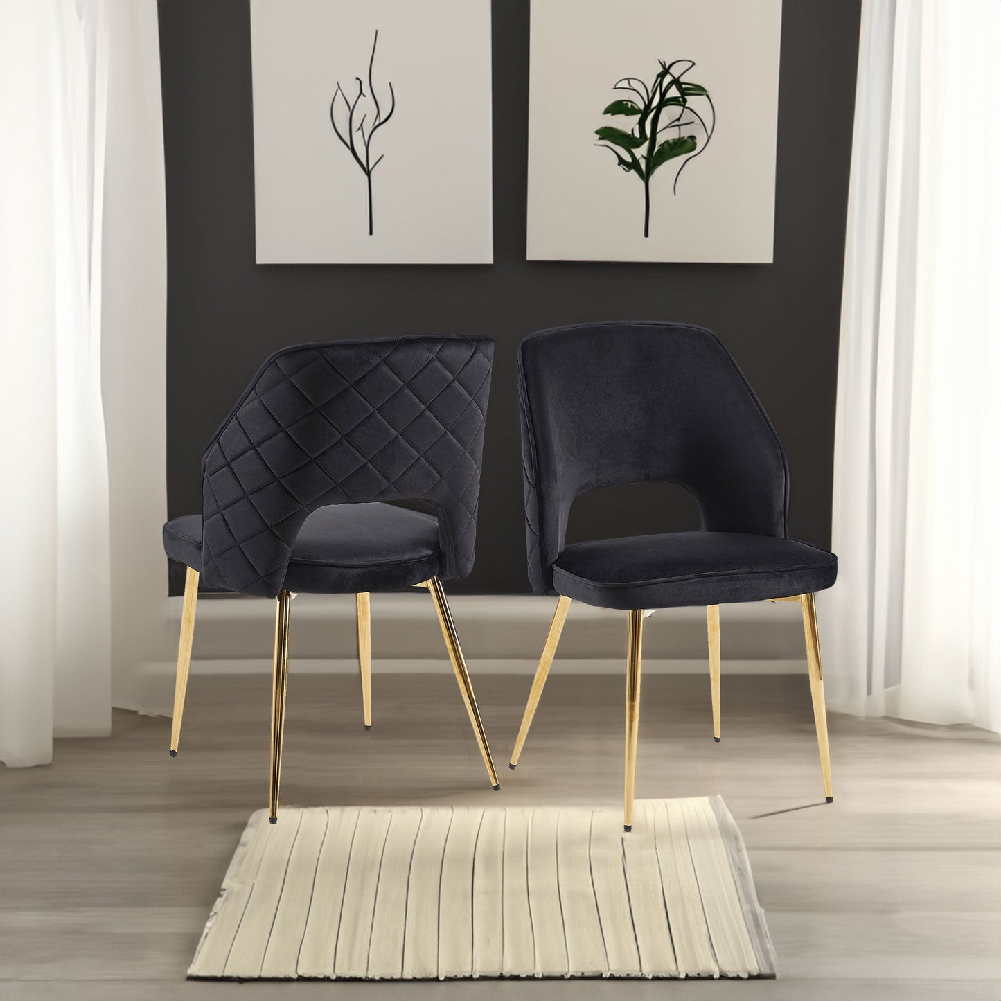 Ensemble de 4 chaises de salle à manger en velours noir élégant