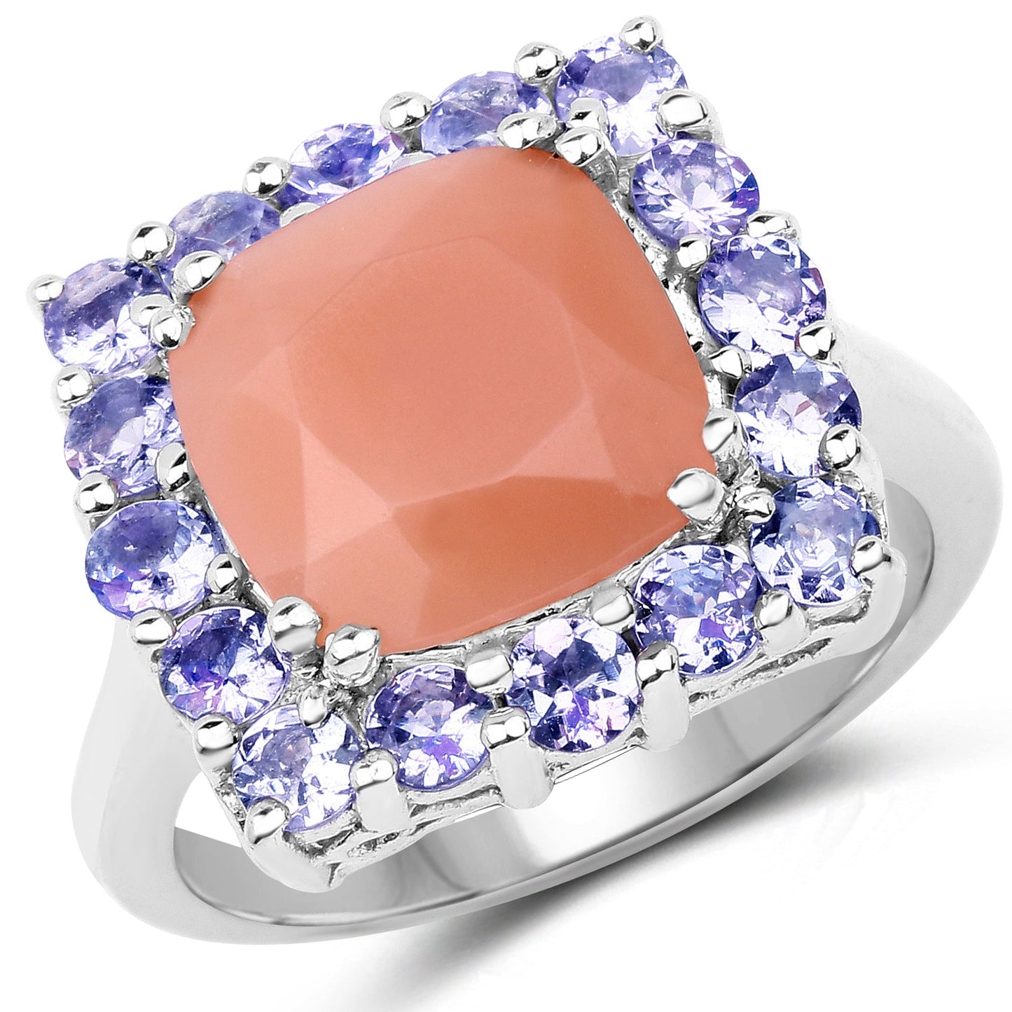 Bague en argent sterling avec pierre de lune pêche et tanzanite de 6,70 carats