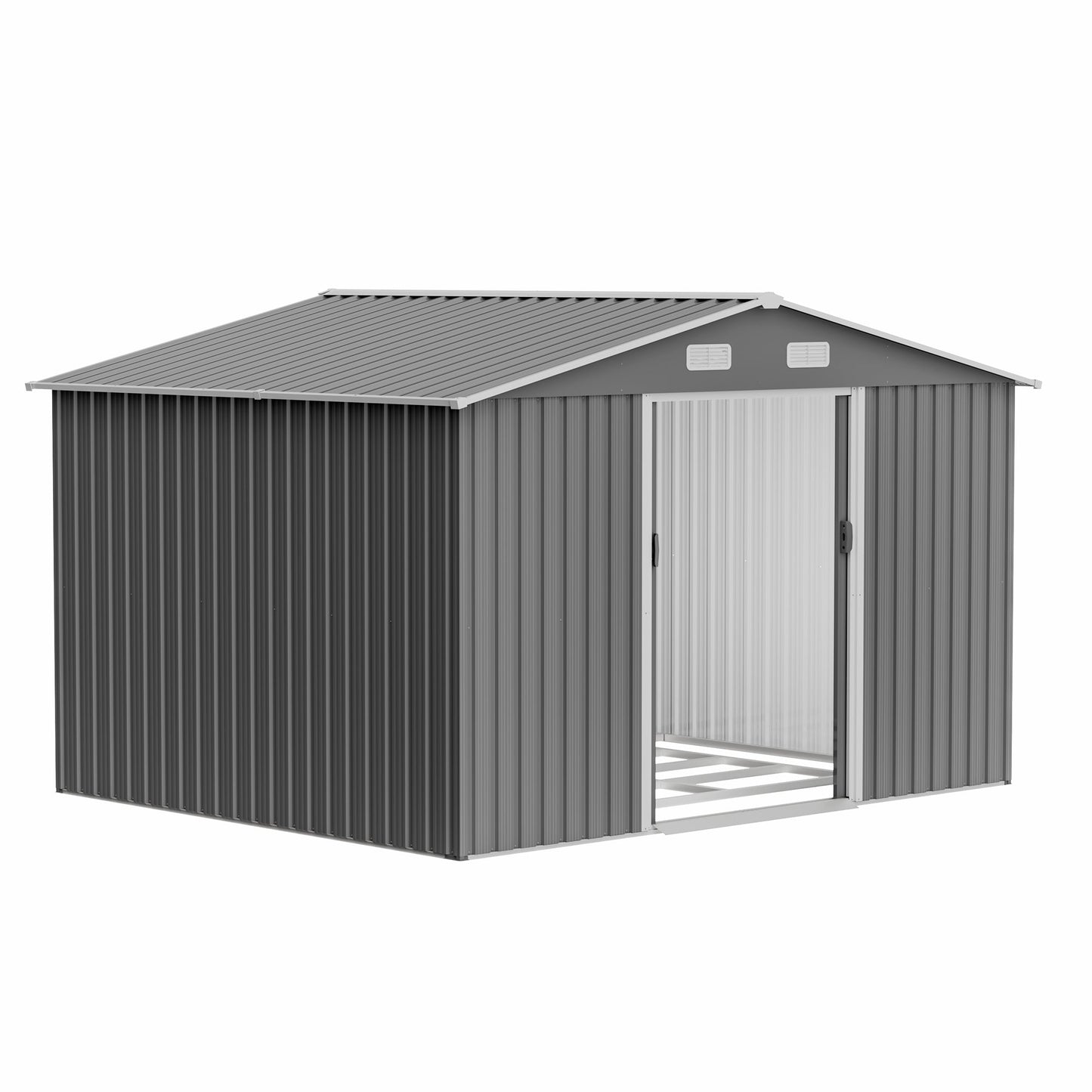 10X8 FT outdoor tool storage shed with metal foundation and lockable door, all-weather metal shed, gray - Korvel