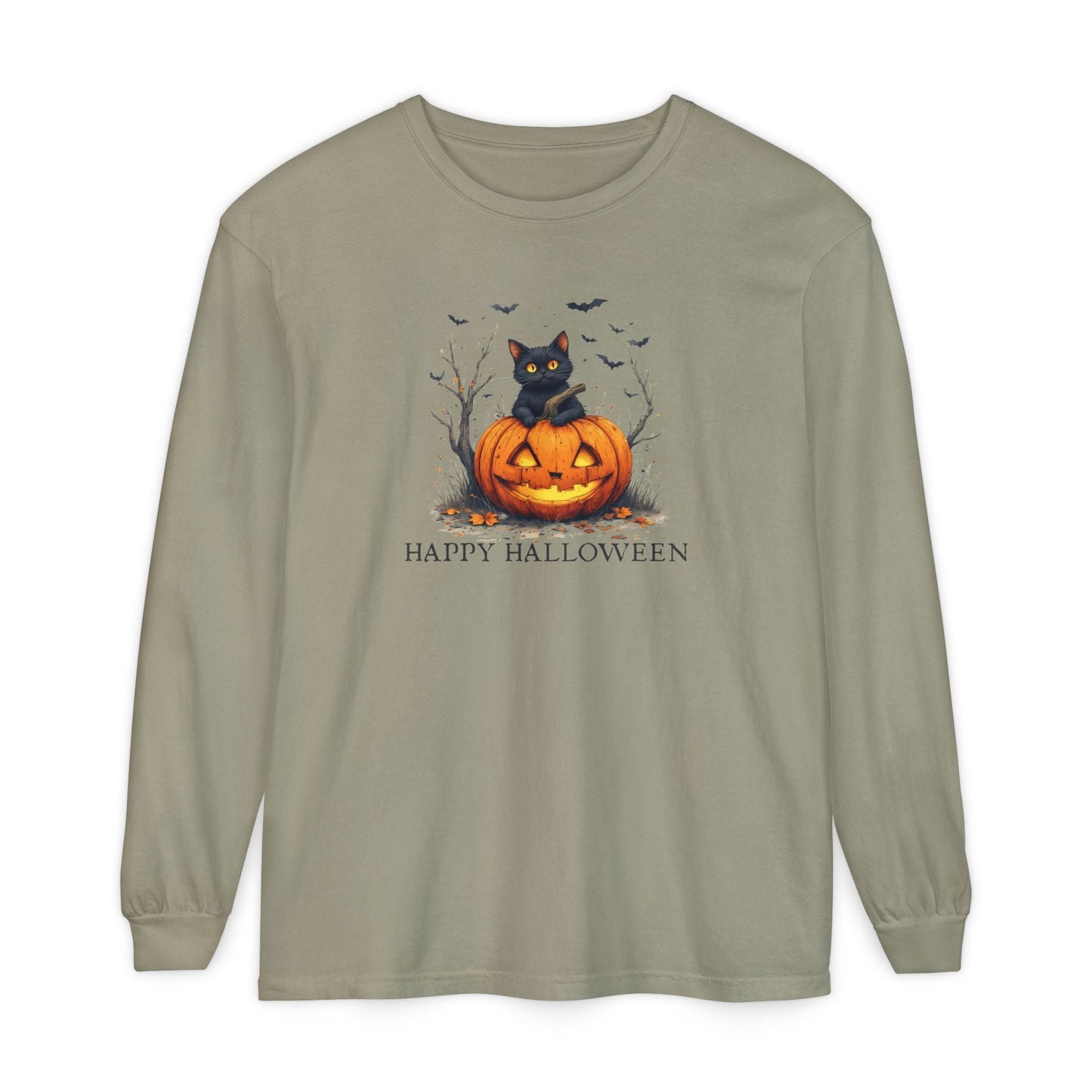 Happy Halloween Cat Long Sleeve Tee for Cat Lovers