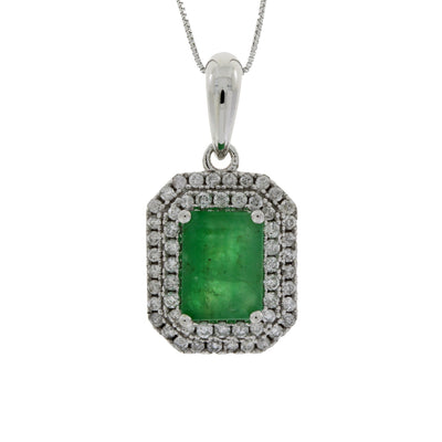 Pendentif en émeraude et diamant de 1,08 ct en or blanc 14KT