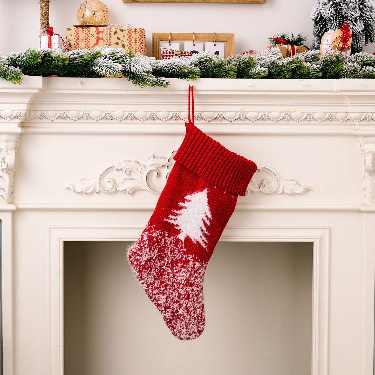 Christmas decoration products, knitted velvet, Christmas socks, snowflake red gift socks, gift bags - Korvel